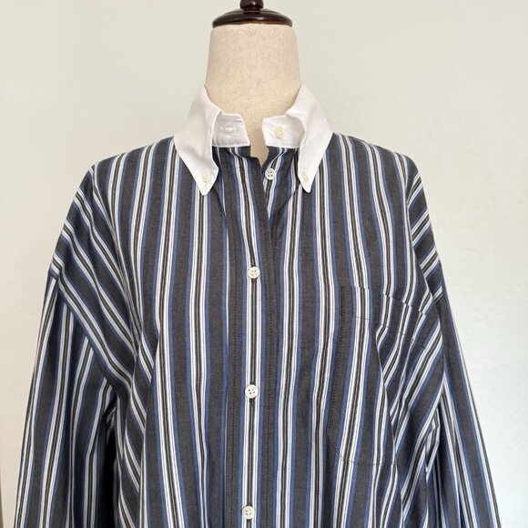 Sandro Oversized Striped Button Down Shirt Blue Grey Size S $340 - Picture 2 of 13